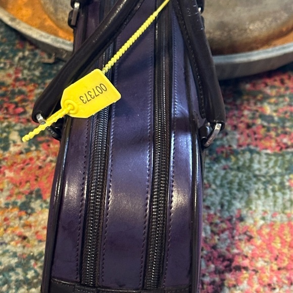 Prada new bag with COA Double zip purple & black Vitelli leather bowling bag - Picture 5 of 14